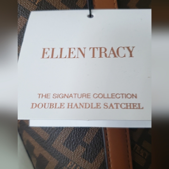 Ellen Tracy Brown Faux Leather Shopper Tote Satchel NWT - Picture 3 of 8